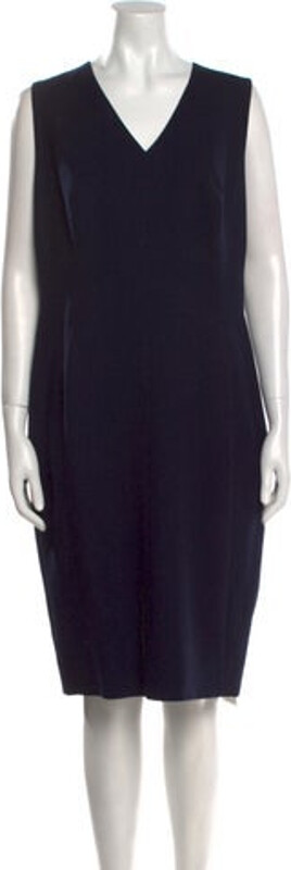 Akris Wool Shift Dress Blue Sleeveless with V-Neck Concealed Zip Closure at Back Designer
