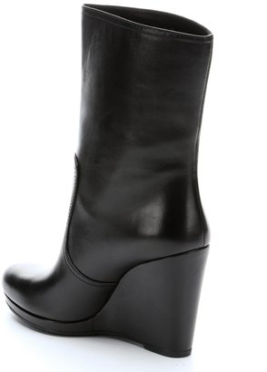 Prada Sport black leather 'Nappa' platform wedge mid-calf boots