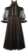 Marchesa Notte - Cold-shoulder Lace-trimmed Point D'esprit Tulle Midi Dress - Black