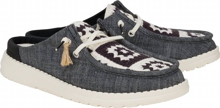 Hey Dude Women's Wendy Slip Cottage Crochet Shoes In Black/multi