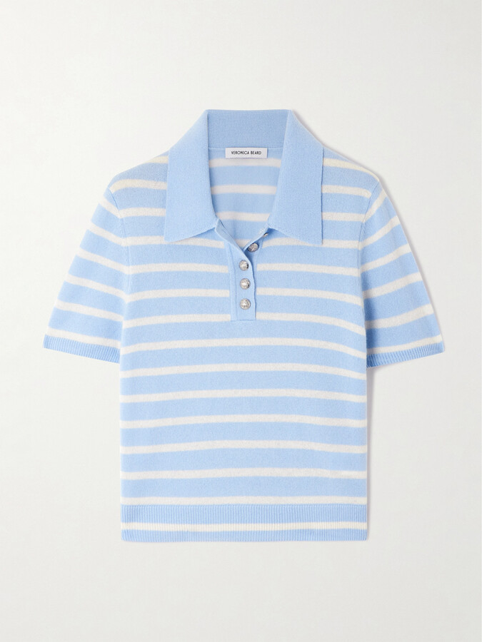 Veronica Beard Brandt Striped Cashmere Polo Shirt - Blue