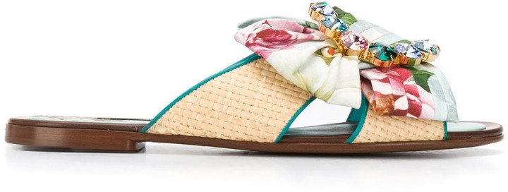 Dolce & Gabbana Floral-Print Embellished Sandals - ShopStyle Shoes