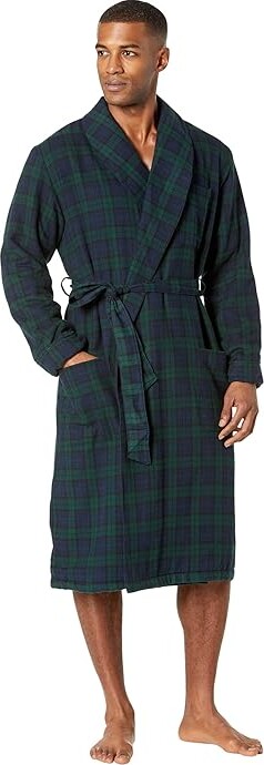 L.L. Bean Scotch Plaid Flannel Robe Sherpa Lined Regular (Black Watch)  Men's Robe - ShopStyle