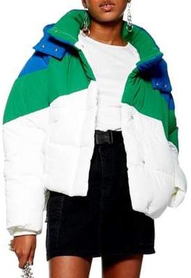 Topshop Colourblock Puffer Jacket