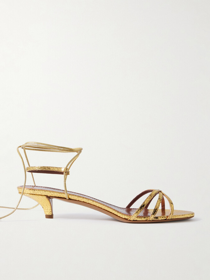 Paris Texas Linda Metallic Snake-effect Leather Sandals - Gold