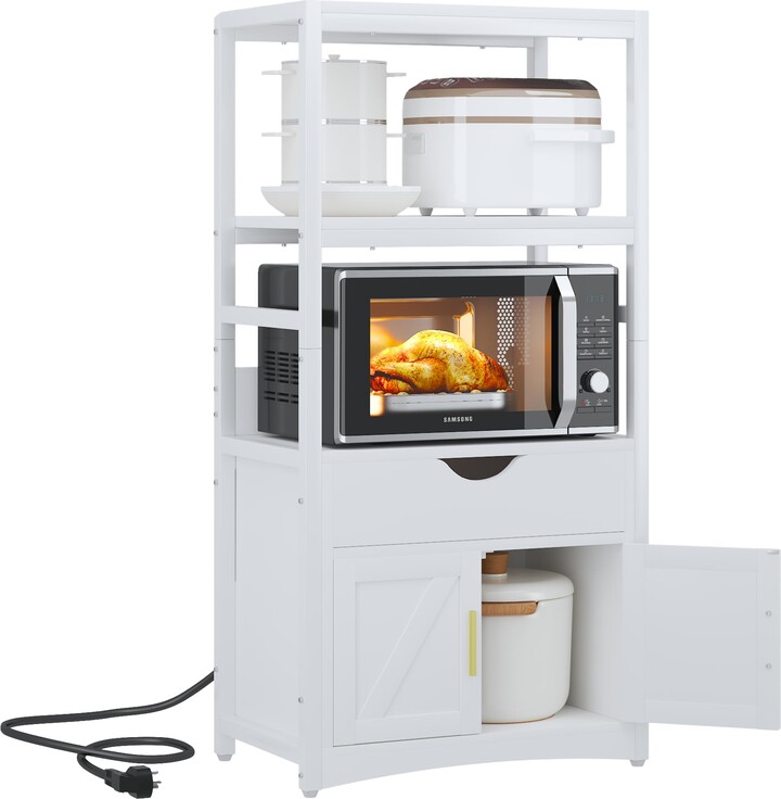 Vecelo 2-Tier Kitchen Pantry Storage Cabinet with Charging Station