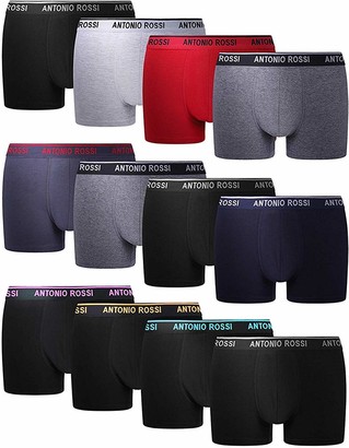FM London Antonio Rossi Men's Fitted Boxer Hipsters (Pack of 12) Multicolor Small