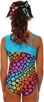 Thumbnail for your product : Turquoise Groovy Flowers Mani Leotard & Hair Tie - Girls