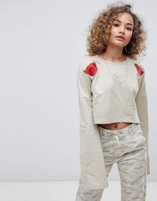 Criminal Damage Elm Crop Top With Rose Embroidery