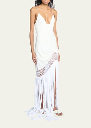 【送料&関税込】Loewe White Stretch Crepe Flamenco Dress LOEWE Flamenco knotted leather-trimmed voile halterneck mini