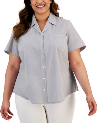 Karen Scott Plus Size Striped Button-Front Shirt, Created for Macy's