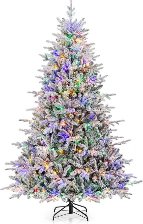 7 ft. Multi Prelit LED Flocked Full Clastic Artificial Christmas Tree with 350 Multi-Function Cool Multi-Color Lights