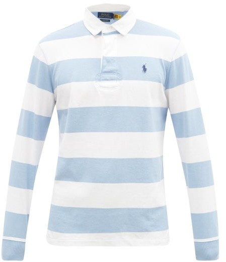 Polo Ralph Lauren Logo-embroidered Stripe Cotton-jersey Rugby Shirt - Blue  White - ShopStyle