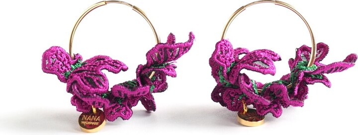 Nana Watanabe Swell Wave-Inspired Embroidered Earrings - Purple