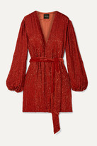 Thumbnail for your product : retrofete Gabrielle Velvet-trimmed Sequined Chiffon Mini Wrap Dress