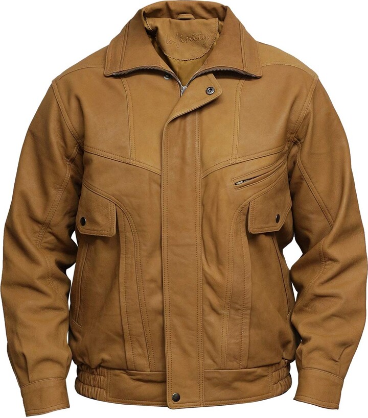 BRANDSLOCK Brown Leather Jacket Mens Cafe Racer Real Lambskin Leather