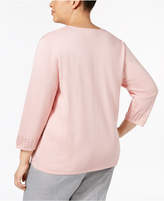 Thumbnail for your product : Alfred Dunner Plus Size Lakeshore Drive Collection Embellished Pointelle-Knit Sweater