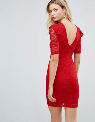 ASOS Tall Lace V Back Bodycon Mini Dress With Shoulder Ruffle