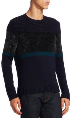 Emporio Armani Chenille Crewneck Colorblock Wool Sweater