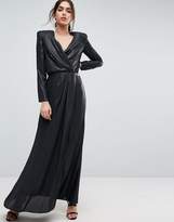 Thumbnail for your product : ASOS Design Metallic Twist Front Maxi Dress With Shoulder Pads