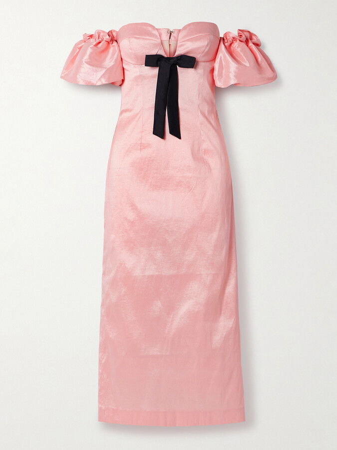 Kika Vargas Stella Off-the-shoulder Bow-detailed Taffeta Midi Dress - Pink