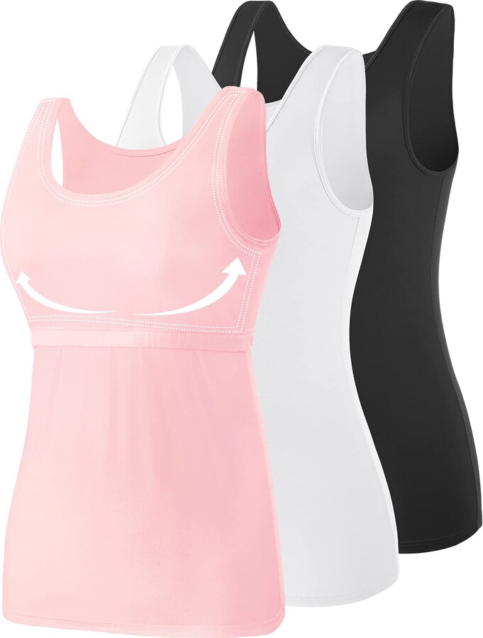Vislivin Cotton Tank Tops with Shelf Bra for Women Stretch Tanks Wide Strap  Undershirts Black/White/Pink-5 M - ShopStyle