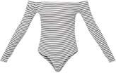 Thumbnail for your product : PrettyLittleThing White Stripe Bardot Long Sleeve Thong Bodysuit