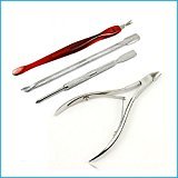 FlyItem Professional 4 Pcs/Set Nail Care Stainless Steel Spoon Cuticle Pusher Nipper Manicure Pedicure Cutter Remover Nail Art Tools