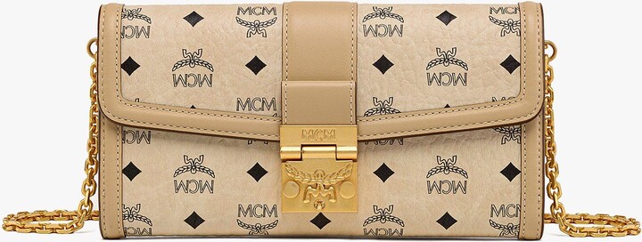 MCM Aren Chain Zip Around Wallet in Embossed Monogram Leather
