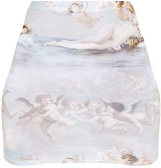 PrettyLittleThing Grey Renaissance Printed Mini Skirt