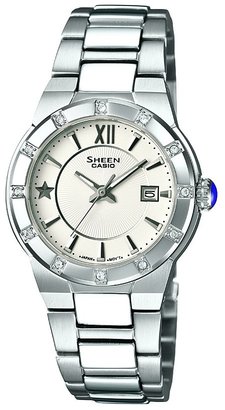 Casio Sheen Women's Quartz Watch with White Dial Analogue Display and Silver Stainless Steel Bracelet SHE-4500D-7AER