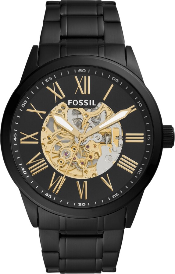 Fossil Men's Flynn Automatic Black Stainless Steel Watch 48mm