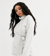 Thumbnail for your product : ASOS DESIGN Curve cowl neck belted mini dress in marl