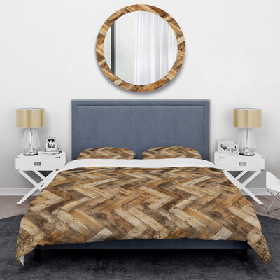 Design Art Vintage Barnwood Chevron Charm I - Chevron Duvet Cover Set