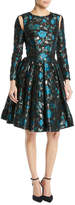 Thumbnail for your product : Zac Posen Cutout Long-Sleeve Fit-and-Flare Floral-Jacquard Cocktail Dress