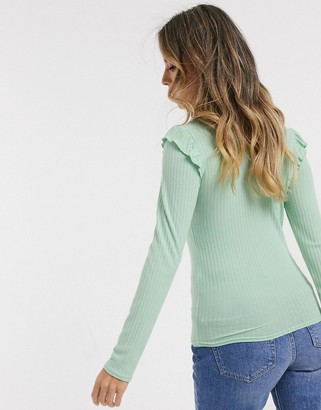 New Look frill sleeve long sleeve top in sage