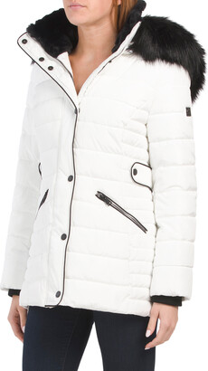 Kenneth Cole Heavy Puffer Jacket With Faux Fur Hood
