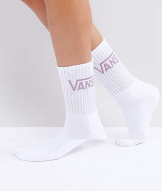 Vans Basic Crew Ankle Socks In White And Lilac