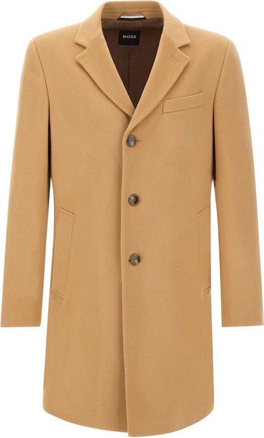 Manteau Court Homme BOSS H-Hyde-Pcoat-234 - Laine Mélangée - Coupe Slim Croisé - Doublé - Longueur Dos 78 Cm