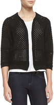 Thumbnail for your product : Halston Mixed-Weave Knit 3/4-Sleeve Cardigan, Black