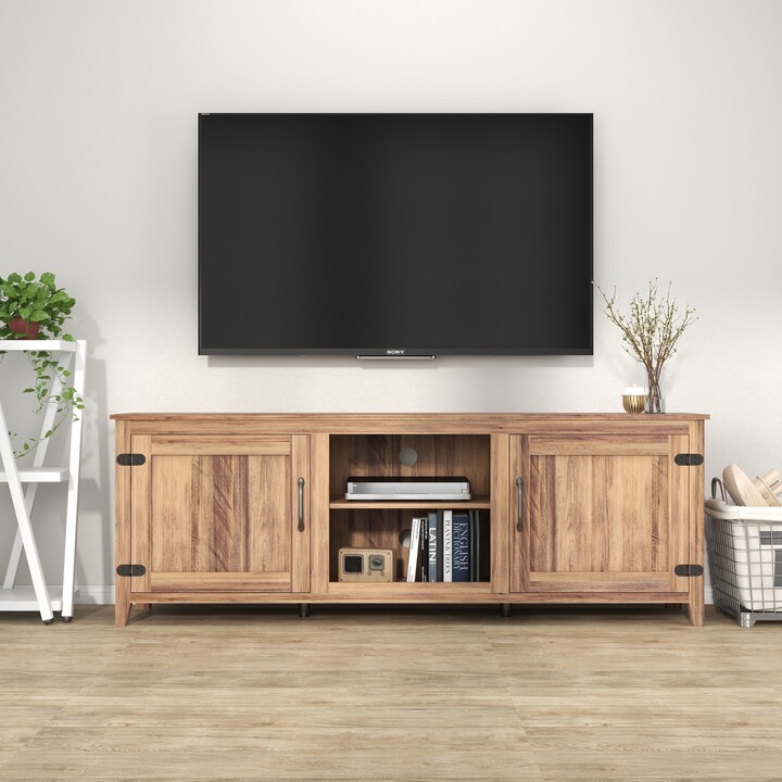 GEROJO Light Brown Traditional Wood TV Stand with Doors and Open Shelves  for Flat Screen Living Room Storage Fits up to 60 inch TV - ShopStyle
