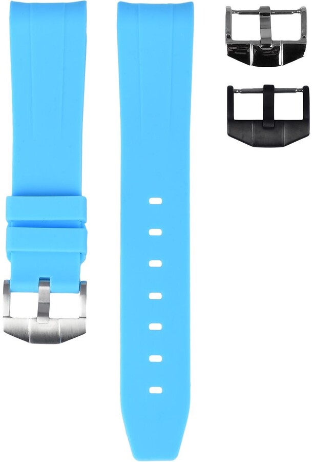 Horus Watch Straps Rubber Strap for Rolex Yacht-Master - Miami Blue, Polished Silver
