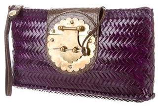 Kotur Straw Embossed Leather-Trimmed Clutch