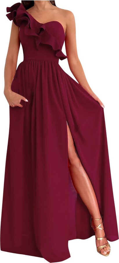  DRESSTELLS Women's Velvet Bodycon Cocktail Dress, 2023 One  Shoulder Slit Fall Winter Wedding Guest Formal Christmas Party Dresses,  Sexy Evening Maxi Gown Dark Red S : Clothing, Shoes & Jewelry