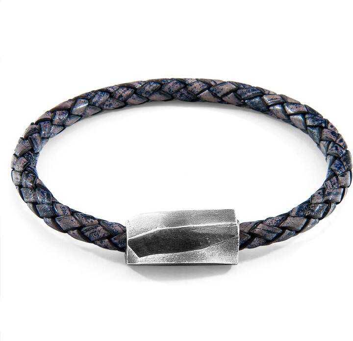 Anchor and Crew Midnight Black Alderney Silver & Braided Leather Bracelet for Men Mens Jewellery Bracelets 
