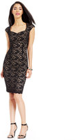 Thumbnail for your product : Connected Cap-Sleeve Contrast Lace Sheath