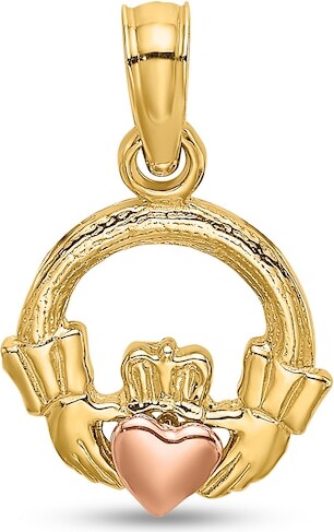 Zales Claddagh Circle Necklace Charm in Solid 14K Two-Tone Gold