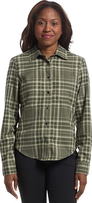 Flylow Brigitte Tech Flannel Women's Clothing Evergreen/Mist Plaid : XS Spandex/Polyester/Flannel