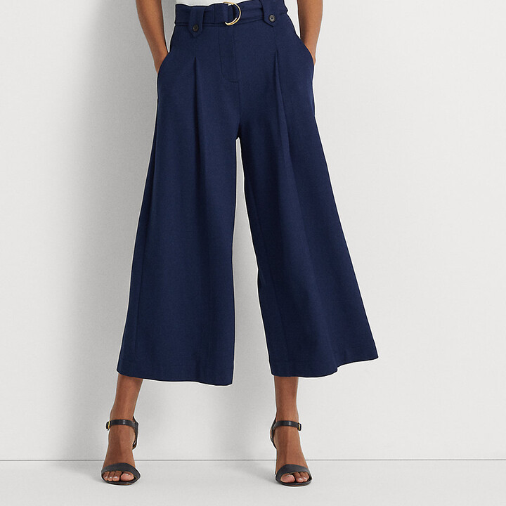 Lauren Petite Ralph Lauren Belted Pleated Ponte Cropped Pant - ShopStyle