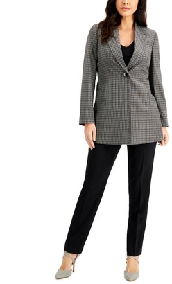 Le Suit Womens Check Plaid Jacket with Zipper Pockets Dress Suit 